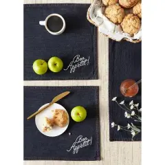 Design Imports Bon Appetit Denim Embroidered Placemat Set/4