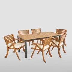 7pc Concord Acacia Wood Patio Dining Set Teak - Christopher Knight Home: Weather-Resistant, 6-Seater
