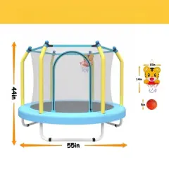 DSVIMOY Trampoline, 55" Kids Trampoline with Basketball Hoop, Indoor Outdoor Recreational Trampoline, Blue, 55"*55"*44"