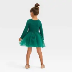 Toddler Girls' Dot Long Sleeve Knit Tulle Dress - Cat & Jack&trade; Green