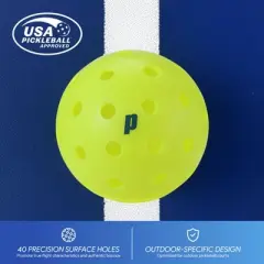 Prince Pickleballs 12-Pack - Durable, High-Performance Balls with 40-Hole Pattern for Outdoor Play
