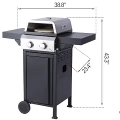 CAVINAS 2-Burner Propane Gas BBQ Grill&Pizza Box,24600BTU Output Outdoor Grill with Pizza Oven,Foldable Side Table,Thermometer&Oil Pan,Black