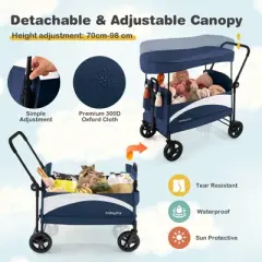 Infans 2-Seat Stroller Wagon Folding Baby Stroller w/ Adjustable Canopy & Handles Navy