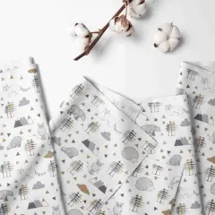 Bacati - Woodlands Gray Beige Neutral Cotton 3 pc Toddler Sheet Set