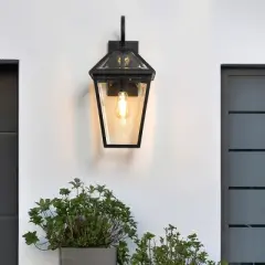 Black Aluminum Light Fixtures LED Outdoor Wall Lights Light That Comes On Automatically At Night Waterproof Modern Glass Sconce-The Pop Home