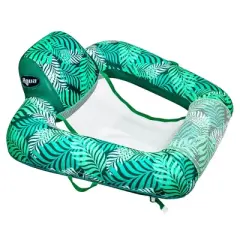 Aqua Zero Gravity Inflatable Outdoor Indoor Swimming Pool Chair Hammock Lounge Float, Teal Fern Leaf Green (2 Pack)
