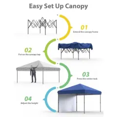 10x10 Pop Up Canopy Tent with Sidewall, One-Button Setup, Adjustable Height, Roller Bag & Sandbags, for Patio, Beach, Garden, Camping & Party Use