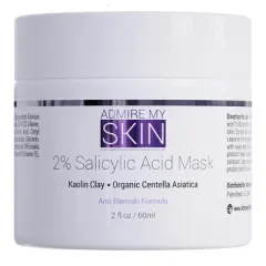 Admire My Skin Face Mask Skincare 2% Salicylic Acid Mask - Anti Blemish Skin Care Face Mask Cream With Purifying Kaolin Clay + Centella Asiatica, 2oz