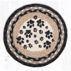Earth Rugs Round Jute Trivet 10"x10" &ndash; Heart Paw Print with Natural Braided Fiber