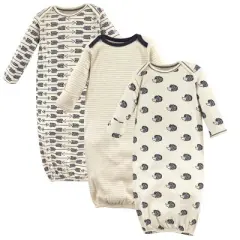 Touched by Nature Baby Boy Organic Cotton Long-Sleeve Gowns 3pk, Hedgehog, 0-6 Months