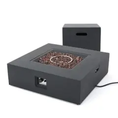 50,000 BTU Rectangular Outdoor Fire Pit with Propane Tank Storage and Sleek Concrete Finish