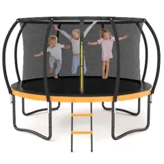 APRILSOUL Black and Orange Outdoor Big Trampoline With Inner Safety Enclosure Net, Ladder, PVC Spring Cover Padding For Kids