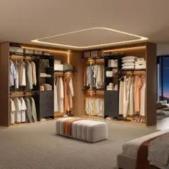 SEVOBAL Freestanding Coat Racks Expandable Wardrobe Rack with 3 Drawers and Shelves, High-Capacity Closet Organizer, Black, 10.5"*44"*20.5"