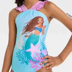 Girls' The Little Mermaid Fictitious Character One Piece Swimsuit Blue