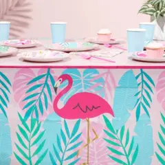 Sparkle and Bash 3 Pack Pink Flamingo Tablecloths Plastic Table Covers for Tropical Party Decorations, 54 x 108 In