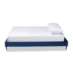 Full Volden Velvet Wood Platform Bed Frame Blue - Baxton Studio