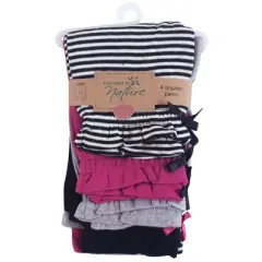 Touched by Nature Baby and Toddler Girl Organic Cotton Pants 4pk, Black Berry