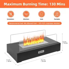 13.7" x 5.5" Bio-Ethanol Tabletop Fireplace, Indoor/Outdoor Smokeless Fire Pit