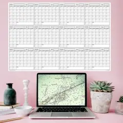 Undated 12-Month Blank Wet and Dry Erase Laminated Horizontal Wall Calendar 36" x 48" - SwiftGlimpse