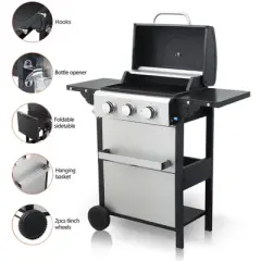 ORRD 3-Burner Propane Gas Grill | 25,650BTU Stainless Steel BBQ w/ Foldable Side Table & Thermometer | Outdoor Cooking