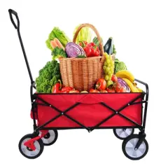 DSVIMOY Portable Folding Beach Wagons with Wheels, Portable Carts with Handle, Red, 40.55"*21.26"*46.46"