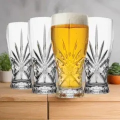 Godinger Silver Set of 4 Dublin Crystal Pint: 18 oz Clear Drinkware, Hand Wash, Dishwasher-Safe, Hot/Cold Beverages