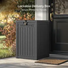Yardgrace Deliver Box,Lockable Outdoor Storage Box,Large Double Wall Resin Package Delivery Waterproof Deck Box for Porch Patios Black