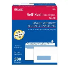BAZIC PRODUCTS #10 Self-Seal Security Single Window Envelopes, Box of 500