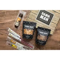 DMSnacks Nuts & Exotic Meat Gift Box &ndash; Wild Game Sausages & BBQ Nut Snacks, Gourmet Meats & BBQ Almonds Snack Box, Snack Box for Meat & Nut Lovers