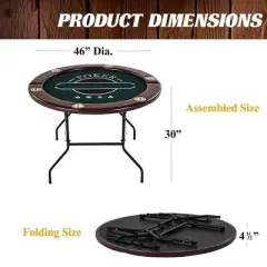 Barrington Billiards 6 Player Folding Round Card Table Casino Style 46 Inch Poker Table with Padded Rails, Cup Holders, and Poker Chips and Cards