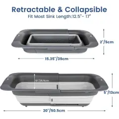Collapsible Colander Strainer, Expandable Over the Sink Colander for Kitchen, Adjustable Silicone Sink Strainer