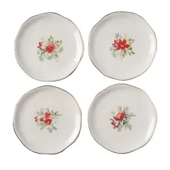 Transpac Ceramic Gold Edge Holiday Flourish Tidbit Plates Set of 4 Christmas Home Decorations