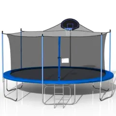 Whisen 16 ft. Trampoline with Basketball Hoop, Outdoor Trampolines w/Ladder and Safety Enclosure Net