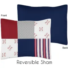 Sweet Jojo Designs Boy Toddler Bedding Set Baseball Patch Red, White, Blue and Grey 5 pc