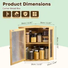 Unique Bargains Bamboo Acrylic Wavy Door Panel Extra Large Corner Bread Container Natural Wood