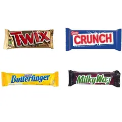 Mars 12/24 Pack Twix, Crunch, Milky Way &Butter Finger Full Size Individually Wrapped Candy Bars Bulk Assortment