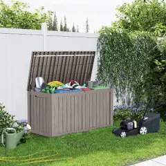 INFURNIC Deck Boxes, Portable Storage Box with Large Storage Capacity for Storage Patio Furniture, Garden Tools, All Weather Use, Brown, 54"*27"*29"