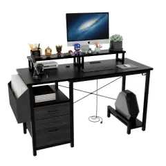 Sapphtopaz Modern Home Office Desks Computer Desk with Outlets Drawers Side Pocket Writing Desk Gaming Desk Office Desk Vanity Table for Home Office
