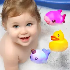 SYNCFUN  12pcs Light up Bath Toys 2.5inch Bathtub Mermaid Toy Baby Bathtime Floating Rubber Shower Toy for Infant