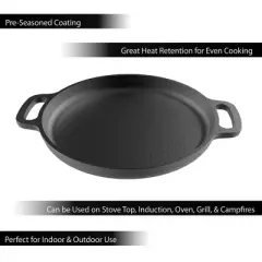 Hastings Home 13.5" Durable Cast Iron Pizza Pan for Baking, Grilling or Stovetop Cooking