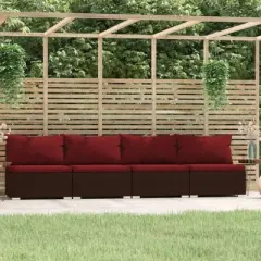 vidaXL 4-Seater Patio Sofa - Comfortable Outdoor Seating with Cushions - Resistant PE Rattan and Steel Material - Brown and Cinnamon Red