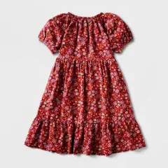 Girls' Adaptive Short Sleeve Woven Dress - Cat & Jack&trade; Burgundy