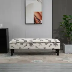 HOMCOM Linen-Touch Upholstered Fabric Ottoman Bench Bed Stool for Bedroom, Entryway, Living Room