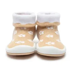 Komuello Toddler Girl First Walk Sock Shoes - Daisie Latte