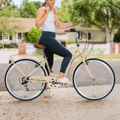 YONWAY 26 Inch Beach Cruiser Bike, Ladies City Bike, 7 Speed Cruiser Bikes with Dual V-Brake and Adjustable Seat for Women ＆ Men,