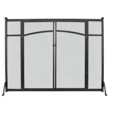 Panacea Black/Gray Matte Metal Fireplace Screen with Doors