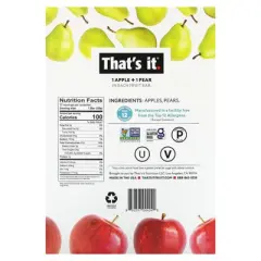 That's It Fruit Bar, Apple + Pear, 12 Bars, 1.2 oz (35 g) Each