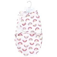 Hudson Baby Infant Girl Plush Faux Fur Swaddle Wrap, Modern Rainbow, 0-3 Months