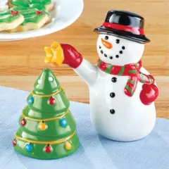 Collections Etc 2-Piece Cheerful Holiday Snowman Salt & Pepper Set
