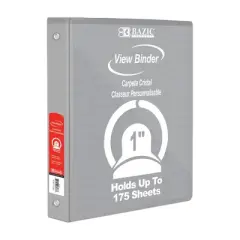 BAZIC Products 3-Ring View Binder with 2 Pockets, 1", Gray, Pack of 6